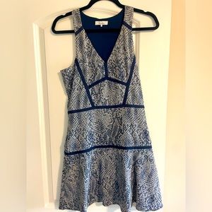 Parker M blue and white dress with open back